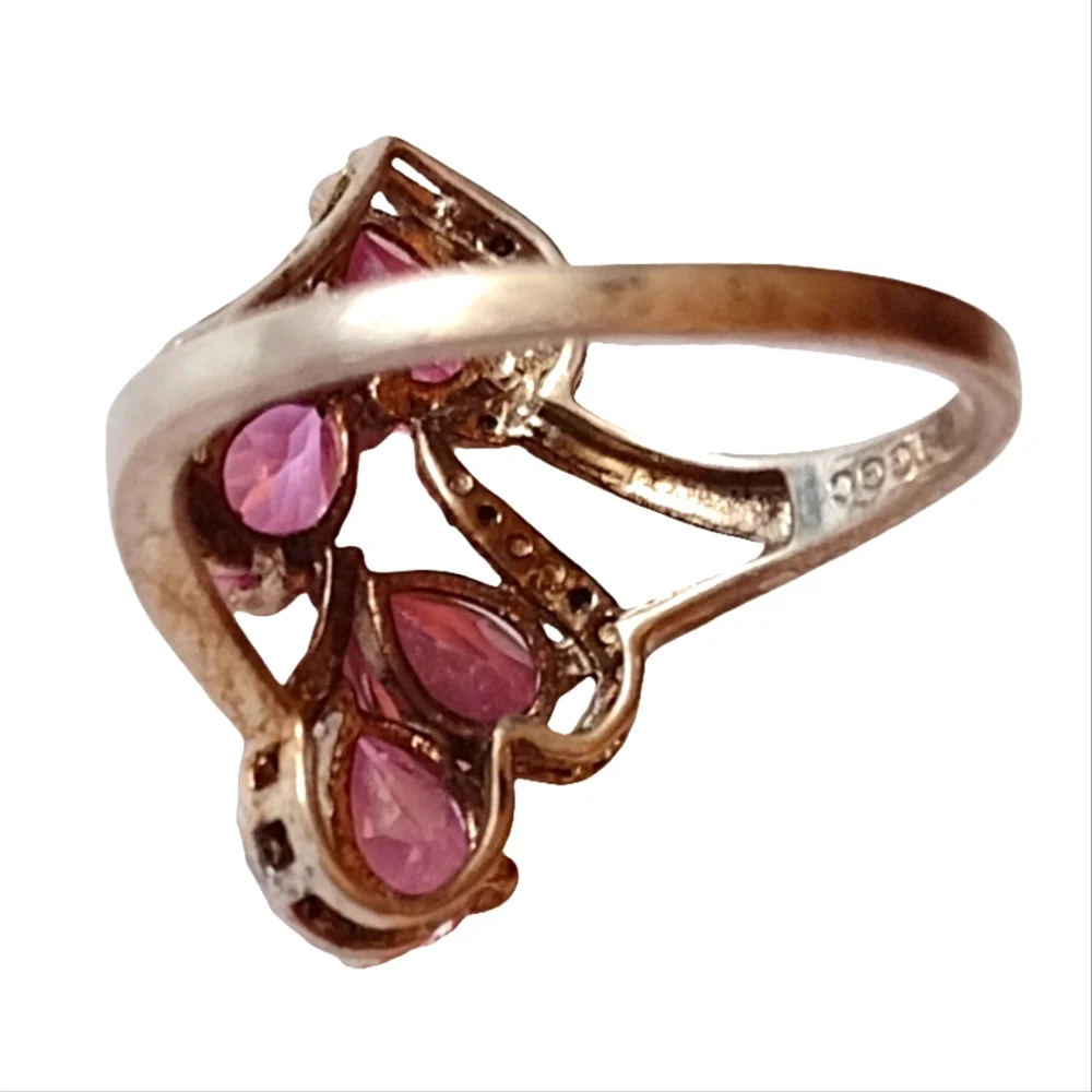 925 Sterling Silver Pink Rhodolite Ring Size 8.5 TGGC Genuine Gemstone Teardrop